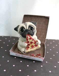 Pizza Time Pug Hand sculpted Furever Clay Collectible