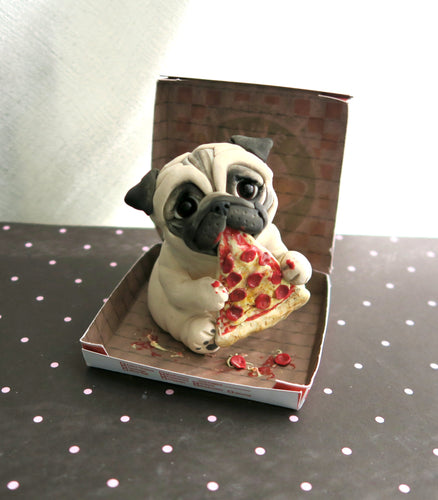 Pizza Time Pug Hand sculpted Furever Clay Collectible