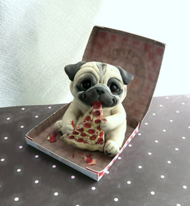 Pizza Time Pug Hand sculpted Furever Clay Collectible