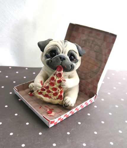 Pizza Time Pug Hand sculpted Furever Clay Collectible
