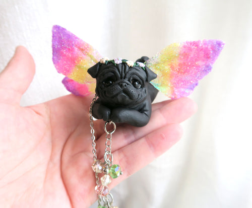 Fairy Pug Sun Catcher Sculpted Mixed Media Collectible