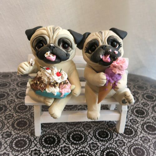 Fawn Pug Pair Summer Days Ice Cream Lovin' Clay Collectible