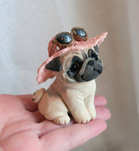 Load image into Gallery viewer, Summer Hat &amp; Sunglasses Pug Hand sculpted Furever Clay Collectible