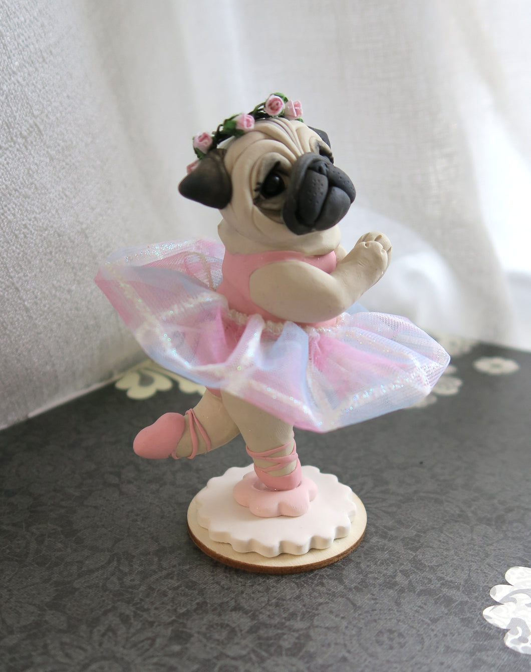 Ballerina Pug dancer Sculpture Hand Sculpted Collectible