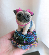 Load image into Gallery viewer, Pug on a Pedestal / Dog bed Mixed Media Hand Sculpted Collectible