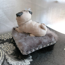 Load image into Gallery viewer, Pug on a Pedestal / Fur Ottoman Mixed Media Hand Sculpted Collectible