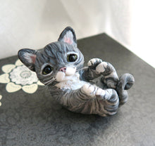 Load image into Gallery viewer, Grey Striped Tabby Cat Mini Sphere Holder Hand Scuplted Clay Collectible