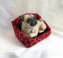 Load image into Gallery viewer, Best Friend Pug in Adorable Dog Bed - You Choose! Mixed Media Hand Sculpted Collectible