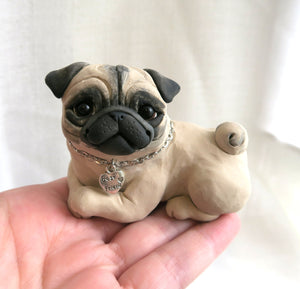 Best Friend Pug in Adorable Dog Bed - You Choose! Mixed Media Hand Sculpted Collectible