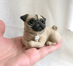 Best Friend Pug in Adorable Dog Bed - You Choose! Mixed Media Hand Sculpted Collectible