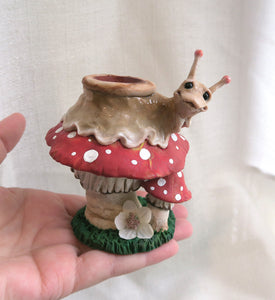 Snail & Mushroom Sphere Holder Hand Scuplted Clay Collectible Sphere Stand