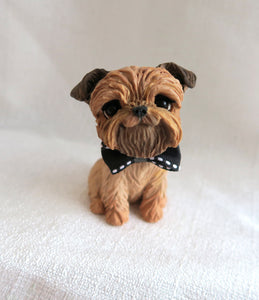Brussels Griffon with a bow tie Hand sculpted Clay Collectible