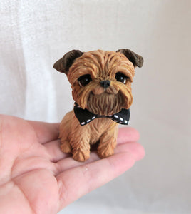 Brussels Griffon with a bow tie Hand sculpted Clay Collectible