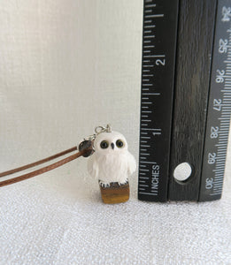 White Owl Tiger's Eye Hand Sculpted Clay Pendant Necklace