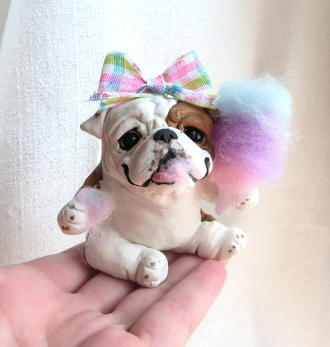 English Bulldog Cotton Candy Hand Sculpted Collectible