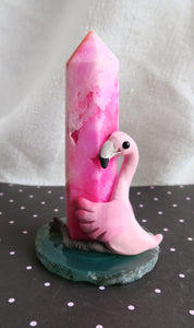 Flamingo with Pink tower Hand Scuplted Clay & Crystal Collectible