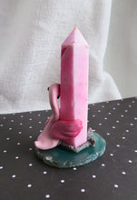 Load image into Gallery viewer, Flamingo with Pink tower Hand Scuplted Clay &amp; Crystal Collectible