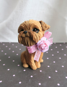 Brussels Griffon with a Pink Bow Hand sculpted Clay Collectible