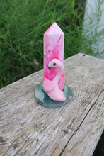 Load image into Gallery viewer, Flamingo with Pink tower Hand Scuplted Clay &amp; Crystal Collectible