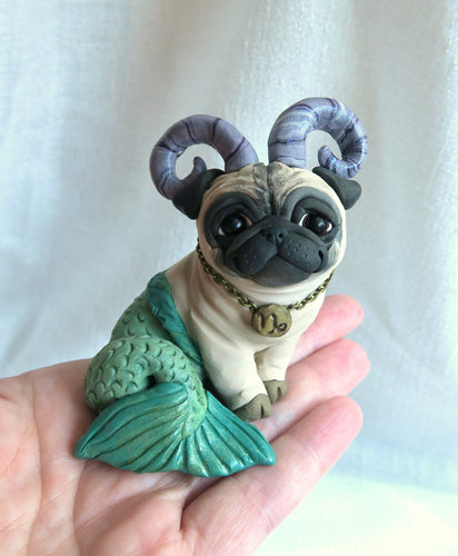 Capricorn Pug Hand Sculpted Zodiac Astrology Furever Clay Collectible
