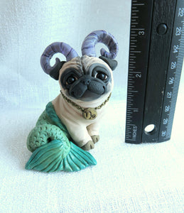Capricorn Pug Hand Sculpted Zodiac Astrology Furever Clay Collectible
