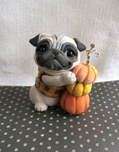 Load image into Gallery viewer, Autumn Pug with Pumpkins Hand Sculpted Collectible