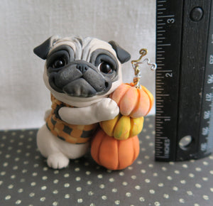 Autumn Pug with Pumpkins Hand Sculpted Collectible