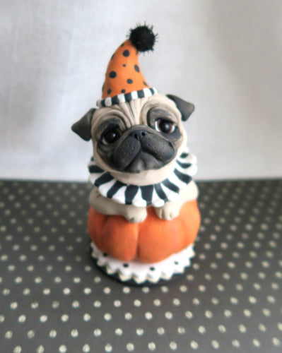 Halloween Pug in Pumpkin Hand Sculpted Collectible