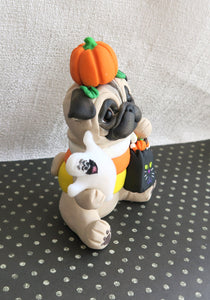 Halloween Pug in Candy Corn Costume Hand Sculpted Collectible