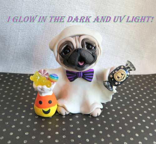Halloween Pug in Ghost Costume Hand Sculpted Collectible