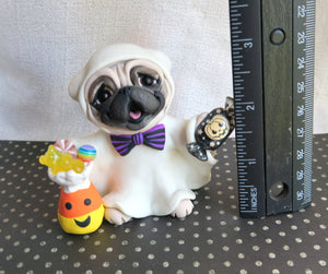 Halloween Pug in Ghost Costume Hand Sculpted Collectible