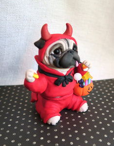 Halloween Pug in Lil' Devil Costume Hand Sculpted Collectible