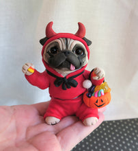 Load image into Gallery viewer, Halloween Pug in Lil&#39; Devil Costume Hand Sculpted Collectible