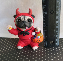 Load image into Gallery viewer, Halloween Pug in Lil&#39; Devil Costume Hand Sculpted Collectible