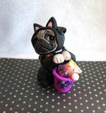 Load image into Gallery viewer, Halloween Pug in Black Cat Costume Hand Sculpted Collectible