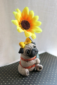 Sunflower Pug Hand Sculpted Collectible