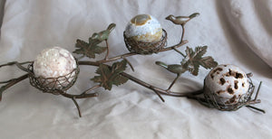 Birds and Leaves Metal Sphere or Candleholder