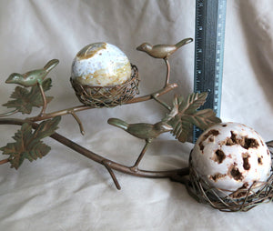 Birds and Leaves Metal Sphere or Candleholder