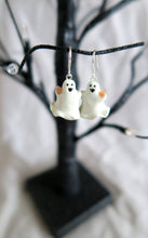 Load image into Gallery viewer, Halloween Ghost Earrings Hand Sculpted Clay &amp; Crystals on Sterling Silver Hooks