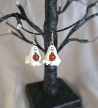 Load image into Gallery viewer, Halloween Ghost Earrings Hand Sculpted Clay &amp; Crystals on Sterling Silver Hooks