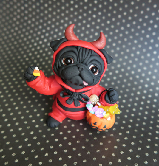 *RESERVED FOR ROSE* lil Devil Pug Halloween Cutie Hand Sculpted Collectible