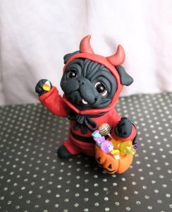 *RESERVED FOR ROSE* lil Devil Pug Halloween Cutie Hand Sculpted Collectible