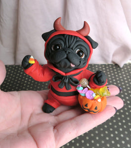 *RESERVED FOR ROSE* lil Devil Pug Halloween Cutie Hand Sculpted Collectible