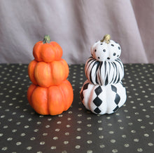 Load image into Gallery viewer, Halloween Black &amp; White Pumpkin trio Miniature Furever Clay Collectible