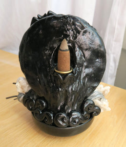 Halloween Night Moon Backflow Incense Burner Hand sculpted Clay & Crystal Collectible Decor