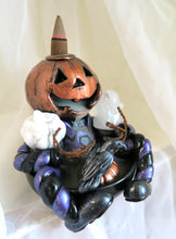 Load image into Gallery viewer, Jack-o-lantern Man Halloween Backflow Incense Burner Hand sculpted Clay &amp; Crystal Collectible Decor