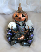Load image into Gallery viewer, Jack-o-lantern Man Halloween Backflow Incense Burner Hand sculpted Clay &amp; Crystal Collectible Decor