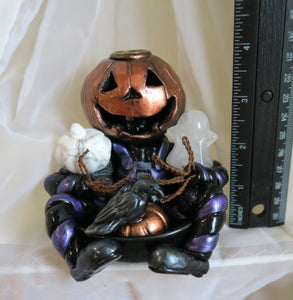 Jack-o-lantern Man Halloween Backflow Incense Burner Hand sculpted Clay & Crystal Collectible Decor
