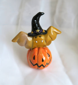 Mookaite Bat Carving with Hand sculpted Witch Hat Hand Sculpted Clay & Crystal Collectible