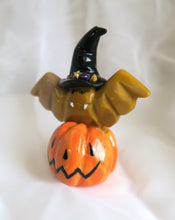 Load image into Gallery viewer, Mookaite Bat Carving with Hand sculpted Witch Hat Hand Sculpted Clay &amp; Crystal Collectible